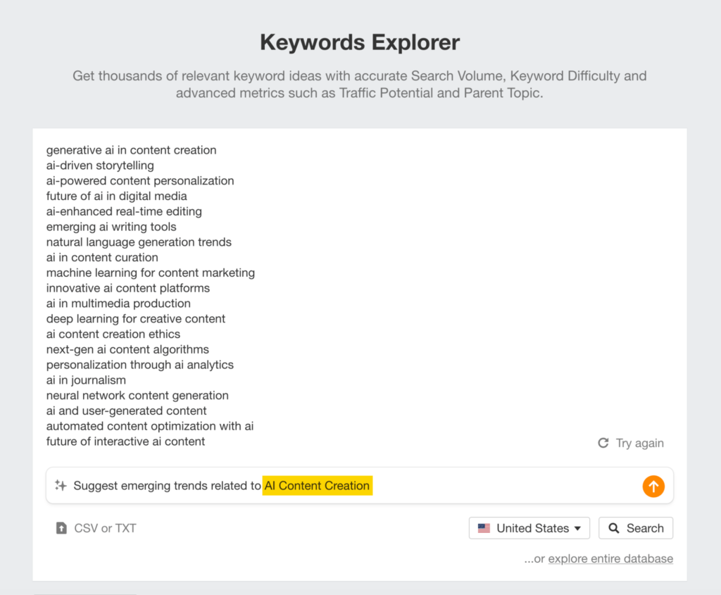 Ahrefs AI Keyword Generation Tool